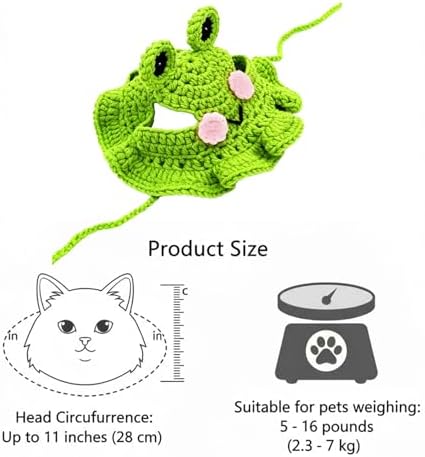 Cute Cat Hat Costume Suitable for 5 to16 lbs - Frog Cat Bonnet Head Circumference 11" or Less Cat Halloween Christmas Costumes Pet Photography Outfits - Image 7