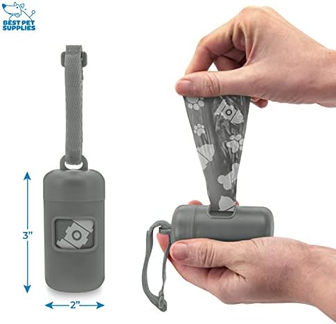 Best Pet Supplies Dog Poop Bag Holder Leash Attachment with Reusable Dispenser for Travel, Walking, Park, and Outdoor Use, Durable with Clip-On - Gray, Pack of 2, Plastic Dispenser w/30 Bags - Image 4