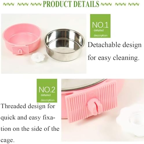 kathson Crate Dog Bowl, Removable Stainless Steel Hanging Pet Cage Bowl Food & Water Feeder Coop Cup for Cat, Puppy, Birds, Rats, Guinea Pigs (6 PCS, Size: M, 2×Blue,2×Green,2×Pink) (Pack of 2) - Image 3