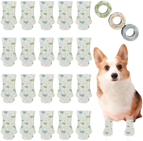 Disposable Dog Booties,20PCS Disposable Dog Socks to Stop Licking with Adjustable Self Adhesive Bandage,Pet Shoes Foot Covers Paw Protectors for Dogs Cats Indoor & Outdoor Walking (Blue Green, S) by OTKARXUS
