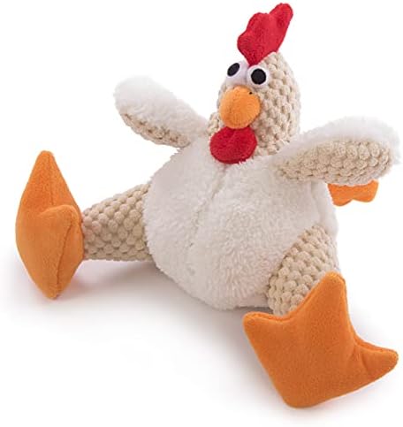 goDog Checkers Fat Rooster Squeaky Plush Dog Toy, Chew Guard Technology - White, Small - Image 4