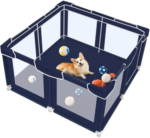 Dog Playpen 50 × 50 inch, Puppy Playpen with Bottom, 32 Inch Height Pet Playpen by ZIKOPOMI