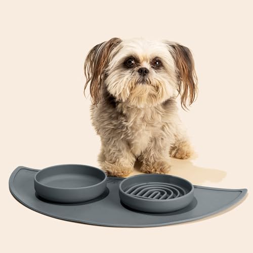 Slow Feeder Dog Bowl - Silicone Dog Bowl, Small, 6" x 1.25"- Charcoal - Image 2