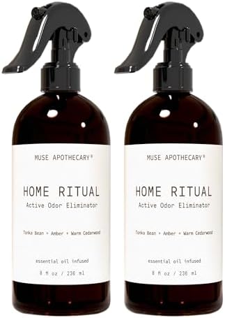 Muse Apothecary Home Ritual Active Odor Eliminator Spray - Furniture Deodorizer Spray & Bathroom Odor Eliminator for Home - Essential Oil Air Freshener - 8oz, Tonka Bean + Amber + Warm Cedarwood by MuseApothecary