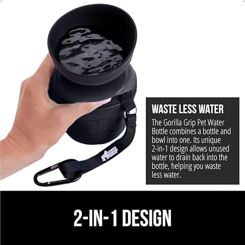 GORILLA GRIP Portable Dog Water Bottle, Food Grade Silicone, 16oz Black - Image 3