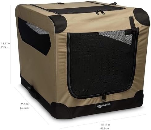 Amazon Basics Portable Folding Soft Dog Crate, 2-Door, Collapsible Travel Kennel, Top & Front Loading, Small 26" x 18" x 18", Tan - Image 2