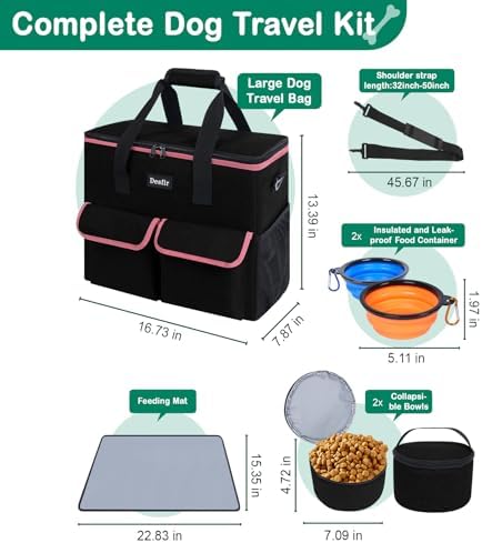 Dog Travel Bag - Dog Travel Kit for a Weekend Away Set Includes Pet Travel Bag Organizer for Accessories, 2 Collapsible Bowls, 2 Travel Food Container - Image 2