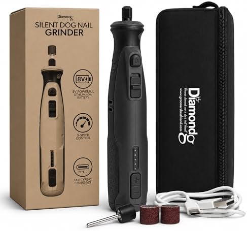 Diamondg Cordless Dog Nail Grinder - Quiet Sound with LED Light, Black by Diamondg