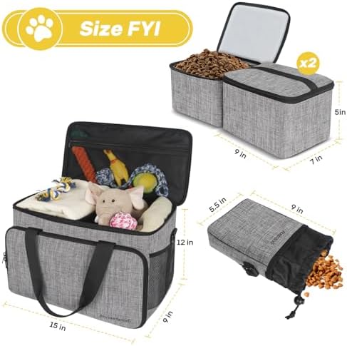 6 Set Dog Travel Bag, Large Pet Travel Kit for Supplies, Grey - Image 3
