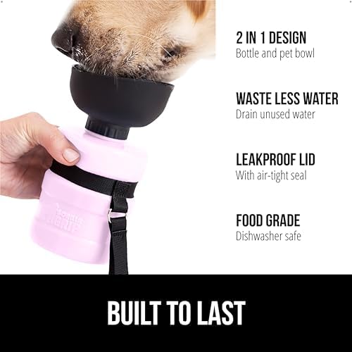 GORILLA GRIP Portable Dog Water Bottle, Food Grade Silicone, 12oz Pink - Image 2