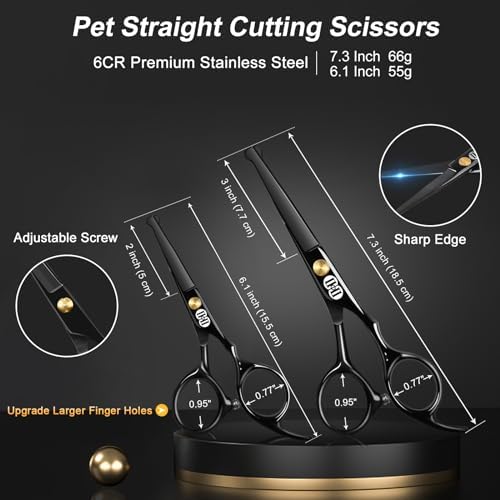 CIICII Dog Grooming Scissors Kit, 7 Inch Safety Pet Cat Shears Set (Black) - Image 2