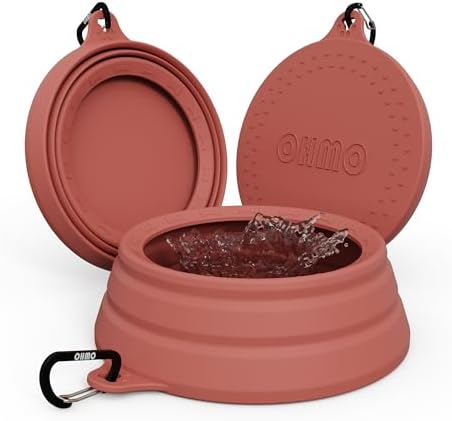OHMO Spill Proof Collapsible Dog Bowl, 34oz Portable Dog Water Bowl by OHMO