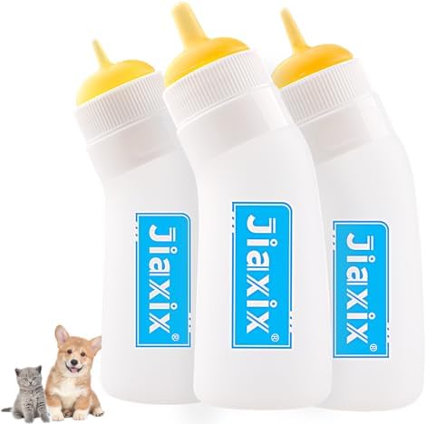 3 Pack Kitten Silicone Nursing Bottle,Silicone Feeding Nipple, Reusable Newborn Kitten Supplies, Suitable for Feeding Kitten, Puppy, Rabbit, Hamster (Yellow, Small+Medium+Large) by JiaxixofPetSupplies