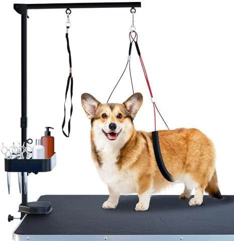 SHELANDY Pet Grooming arm with clamp for Large and Small Dogs - 35 inch Height Adjustable and Free Two No Sit Haunch Holder,Black by SHELANDY