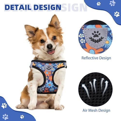 KOOLTAIL Dog Harness and Leash Set for Small Medium Dogs, Step in No Pull Comfort Padded Pet Vest, Adjustable Reflective Easy Walking Puppy Cats Harness Training, Flower Navy M - Image 4