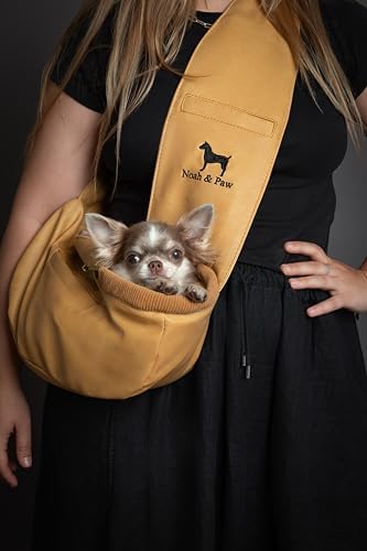 Noah & Paw Dog Sling Carrier for Small Dogs 3-10lb, Dog Sling for Small Dogs and Cats, Dog Carrier with Adjustable Padded Strap, Vegan Leather Lined with Fur, 3X Safety Features, Machine Washable - Image 2
