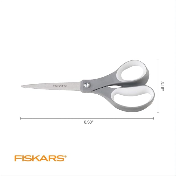 Fiskars 8" SoftGrip Everyday All Purpose Scissors, Office & Crafts, Grey | For Paper, Cardboard & Photos, Precision Stainless Steel Blades, Ergonomic SoftGrip Handles for Comfort & Control - Image 2