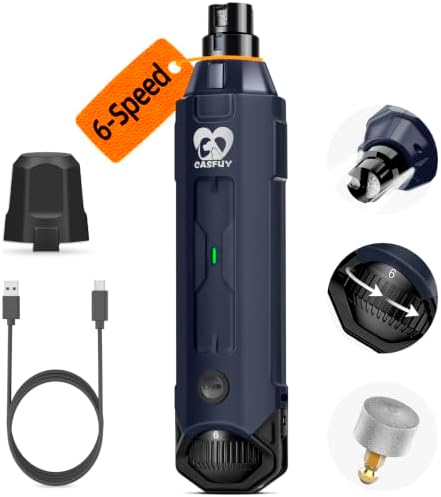 Casfuy 6-Speed Dog Nail Grinder - Newest Enhanced Pet Nail Grinder Super Quiet Rechargeable Electric Dog Nail Trimmer Painless Paws Grooming & Smoothing Tool for Large Medium Small Dogs (Blue) by casfuy