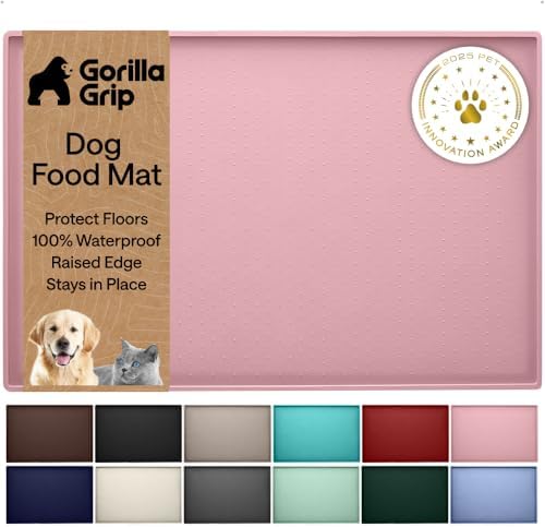 GORILLA GRIP Dog Food Mat, 100% Waterproof Silicone, 32x24 Light Pink by GorillaGrip