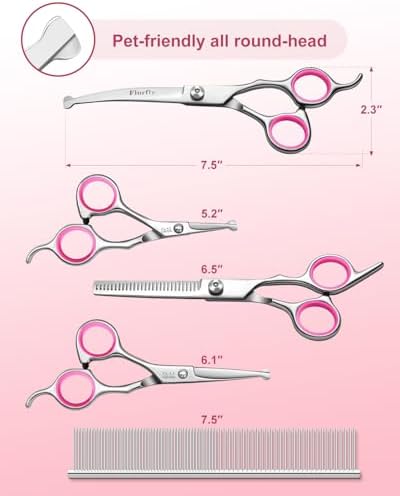Furry Professional Pet Grooming Scissors with Safety Round Heads - 6 in 1 Curved Scissors for Dogs and Cats - Image 2