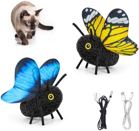 Potaroma 2 Pcs Flapping Butterfly Interactive Cat Toys with Catnip by Potaroma