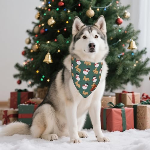 ADOGGYGO Green Christmas Dog Bandana, Snowman Reindeer Mug Pet Scarf, Adjustable Fit Merry Christmas Bandanas for Extra Large Dogs (X-Large) - Image 3