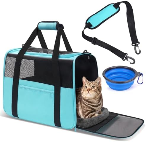 JUNGYOUN Premium ​Cat Carrier - ​Pet Carrier for Cat & Small Dogs up to 15lbs - ​Airline Approved Travel Dog Carrier with Anti-Escape Zippers, Collapsible Travel Bowl & Padded Strap by JUNGYOON
