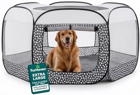 FurHaven Soft-Sided Dog & Cat Playpen, Portable Foldable Indoor & Outdoor Pet Playpen with Mesh Windows & Zippered Door, Gray Pebbles, Extra Large (Pack of 8) by FurHaven