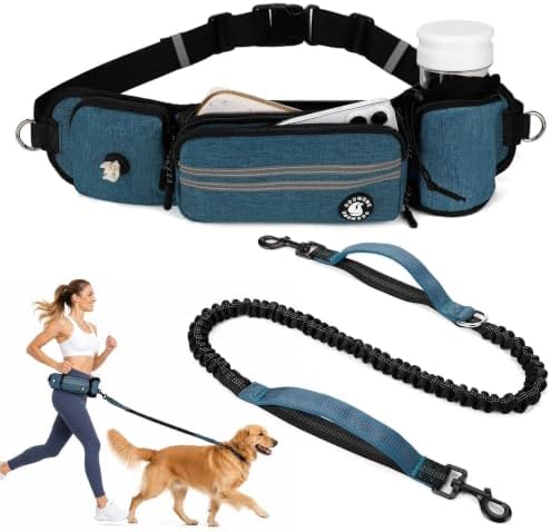 Hands Free Dog Leash with Dog Walking Fanny Pack, Blue by COOWONE