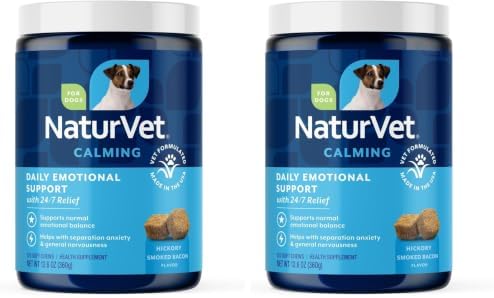 NaturVet Emotional Support Daily Calming Aid Dog Supplement - Helps Promote 24/7 Normal, Calm Behavior - for Dog Stress, Nervousness, Separation, Unwanted Behavior - 120ct Soft Chews (Pack of 2) by NaturVet