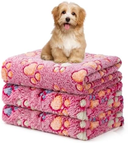 1 Pack 3 Blankets Fluffy Premium Fleece Soft Pet Blanket Flannel Throw for Cat Dog Puppy (Small 23x16'', Paw-Pink) by Unknown