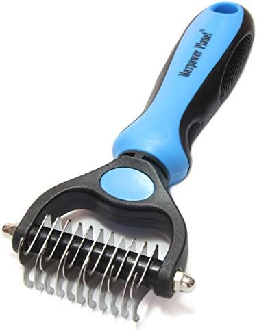 Maxpower Planet Pet Grooming Brush - Double Sided Dematting Undercoat Rake for Dogs and Cats, Extra Wide Pet Brush to Reduce Shedding by 95% (Blue, S) by MaxpowerPlanet