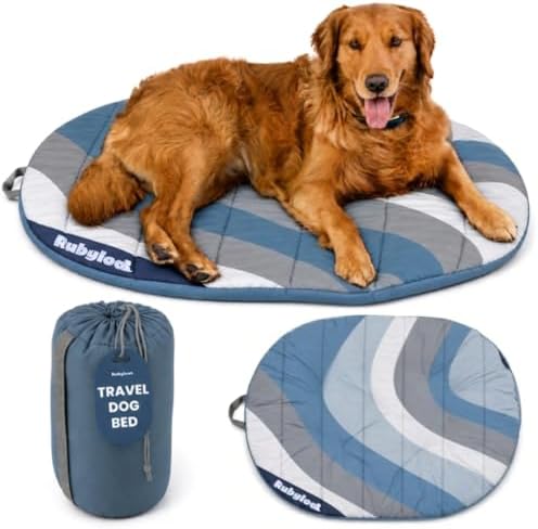 Travel Dog Bed, 42x30in, Foldable & Packable with Carry Bag, Blue by Rubyloo