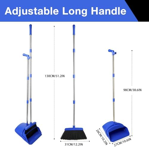 Broom and Dustpan Set, Long Handle Lightweight Dustpans with Broom Combo for Home, Indoor&Outdoor Sweeping for Home Room Kitchen Office Lobby (Dark Blue) - Image 2