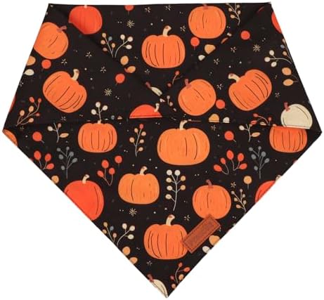 PTDECOR Black Fall Dog Bandana, Pumpkin Mushroom Design Dog Scarf, X-Large - Image 5
