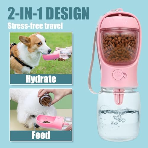 Bestac Portable 2-in-1 Pet Food & Water Feeder Leak-Proof Travel Bowl, Hiking & Walking Pet Water Dispenser (Pink, 350) - Image 2