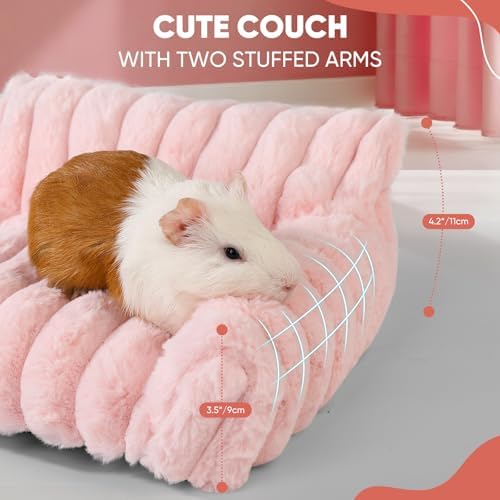 Guinea Pig Couch - Fluffy Small Pet Sofa with with Two Removable Washable Covers, Guinea Pig Bed with Stuffed Arms and Back, Super Cozy Corduroy Fleece, Pink and Dark Gray Respectively - Image 3