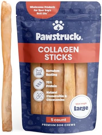 Pawstruck Natural Large 12" Beef Collagen Sticks for Dogs – Long-Lasting Rawhide Alternative, High Protein Treats with Chondroitin & Glucosamine – 120 Pack by Pawstruck