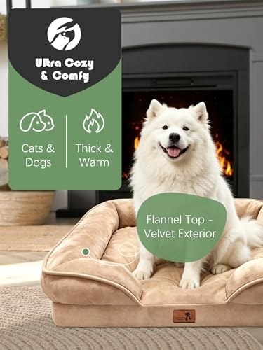 Spotted Play Orthopedic Dog Bed with Sides - Sofa Beds for Large Dogs, Supportive Foam Pet Couch Bed with Washable Removable Cover, Waterproof Lining and Non-Slip Bottom, Brown - L-Plus - Image 2