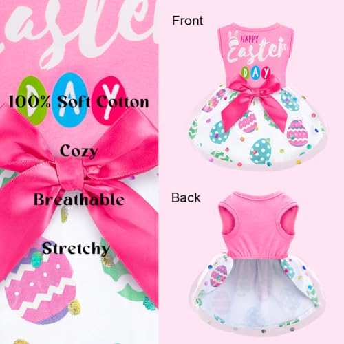 Dog Easter Outfit Cute Happy Easter Day Dog Dress Bunny Eggs Easter Dog Cat Clothes Pink Tulle Pet Doggie Apparel Outfit with Bowknot for Small Dogs Puppy Cat Girl Costume - Image 5