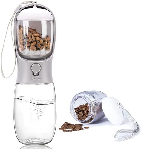 Dog Water Bottle with Food Container, Portable Leak Proof Pet Water Dispenser for Walking Hiking Travel, Puppy Essentials Accessories for Small Large Dogs, Dog Gifts (10oz/15oz/19oz) by AVELORA