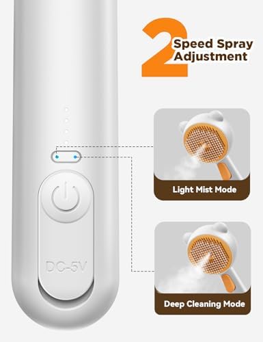 Pet Steam Brush for Dogs & Cats, Brushes for Indoor Cats with Release Button, Undercoat Removal Grooming brush, Dual Spray USB Rechargeable, Dog Brush for Shedding for All Long- and Short-haired Pets - Image 5