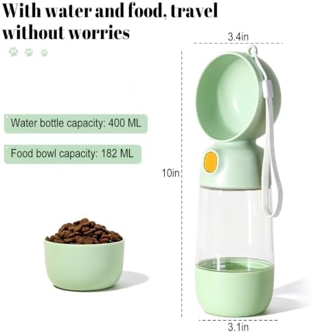 Portable Dog Water Bottle with Food Container 2 in 1(13.5oz Green) - Image 2