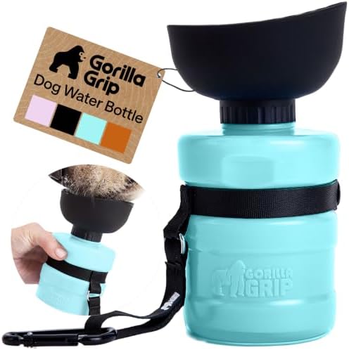GORILLA GRIP Portable Dog Water Bottle, Food Grade Silicone, 12oz Turquoise by GorillaGrip