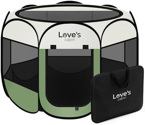 Love's cabin Pet Puppy Dog Playpen, Small Dog Tent Crates Cage Indoor/Outdoor, Portable Playpen for Cat, Foldable Pop Up Dog Kennel Playpen with Carring Case, Removable Zipper Top, Olive Green by Lovescabin
