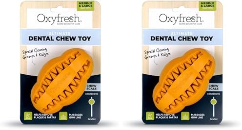 Oxyfresh Dog Dental Chew Toy - Best Dog Teeth Cleaning Toy – A Simple Bite and Brush Toy that Helps Remove Plaque, Cleans Teeth & Freshens Breath Without Brushing - Large (Pack of 2) by Oxyfresh