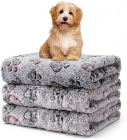 1 Pack 3 Blankets Fluffy Premium Fleece Soft Pet Blanket Flannel Throw for Cat Dog Puppy (Large 41x31'', Paw-Grey) by Unknown