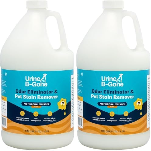 Urine B-Gone, Professional Enzyme Odor Eliminator & Pet Stain Remover, Human, Cat & Dog Urine Cleaner, Effective on Laundry, Carpets & More, Citrus Scent, 1 Gallon (Pack of 2) by URINEB-GONE
