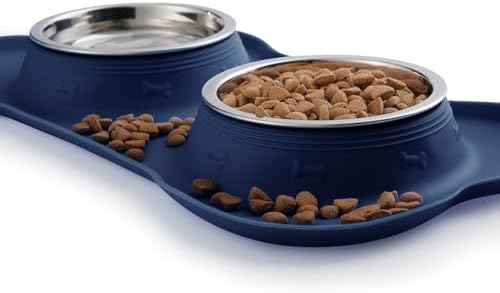 Hubulk Pet Dog Bowls 2 Stainless Steel Dog Bowl with No Spill Non-Skid Silicone Mat + Pet Food Scoop Water and Food Feeder Bowls for Feeding Small Medium Large Dogs Cats Puppies (Large, Navy Blue) - Image 5