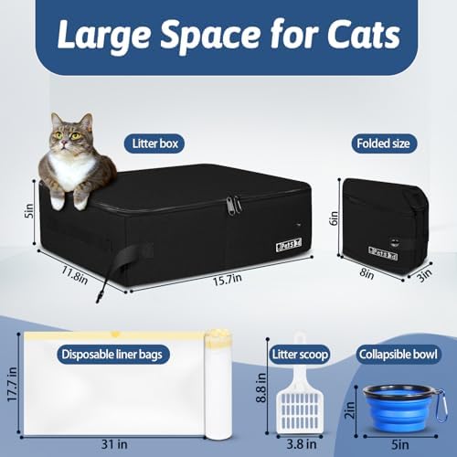 Petskd Portable Cat Travel Litter Box with Lid, Black - Image 2